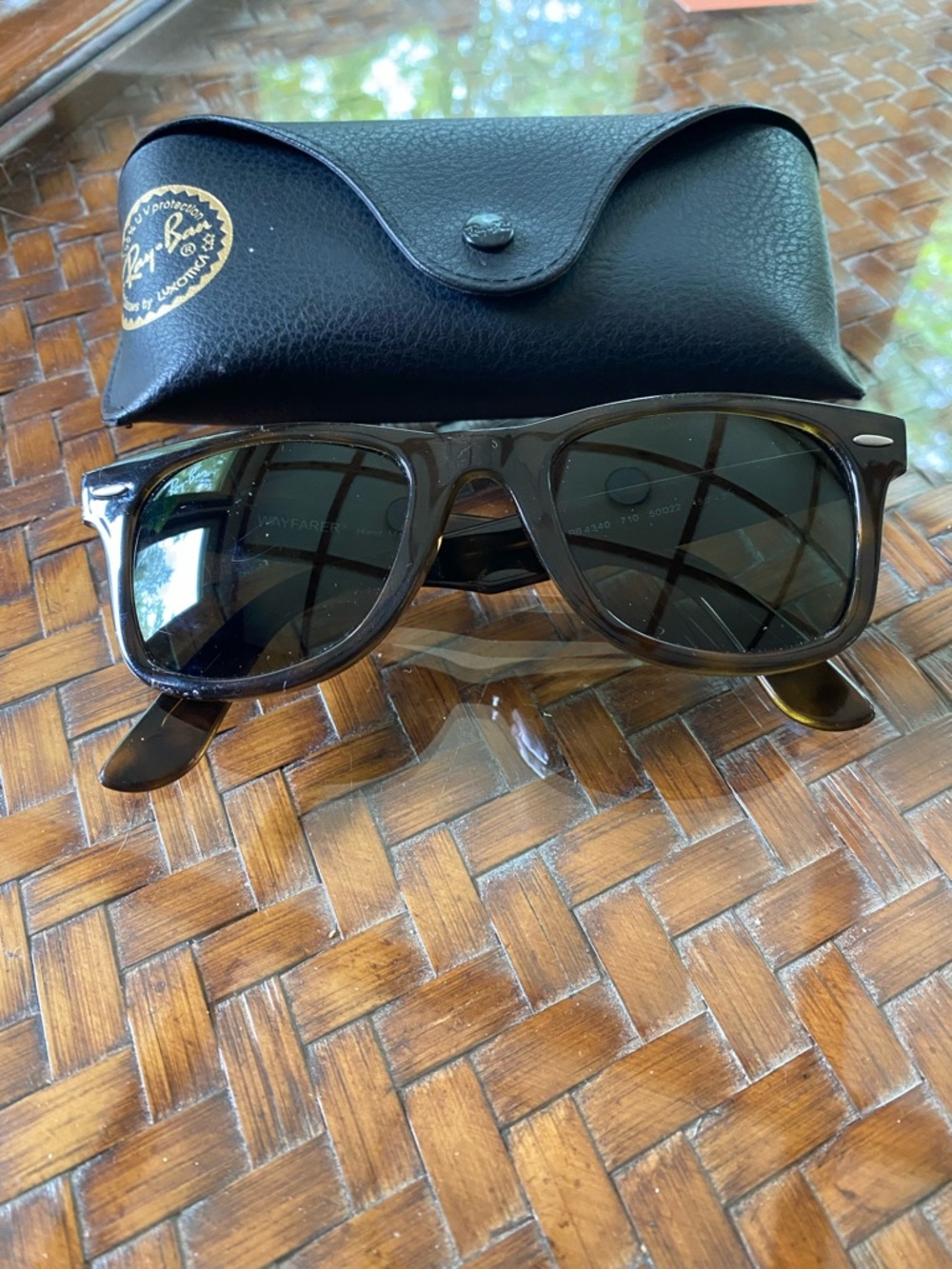 Ray-Ban Wayfarer Sunglasses with Black Case - Brown Frames, Dark Lenses